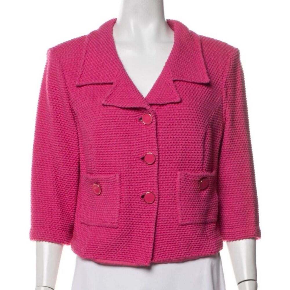 St. John Pink textured pointed collar knit blazer Jacket Women's Sz L/XL